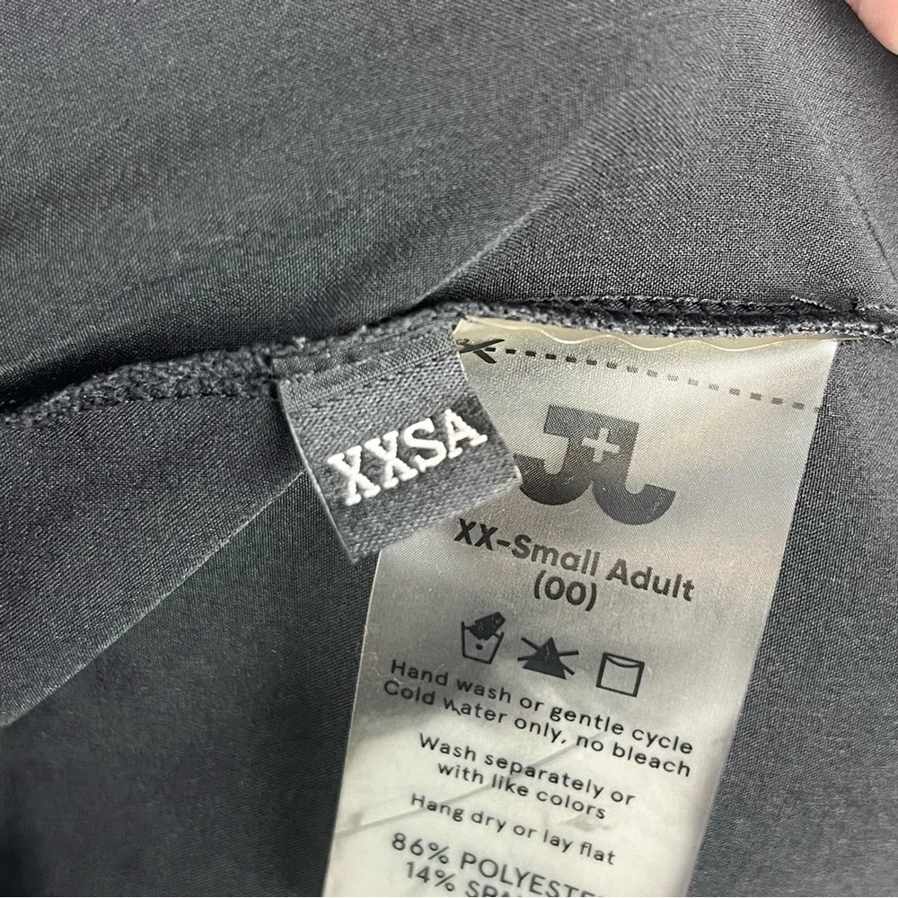 Jo + Jax black Restart full zip back logo jacket, size adult XXS.